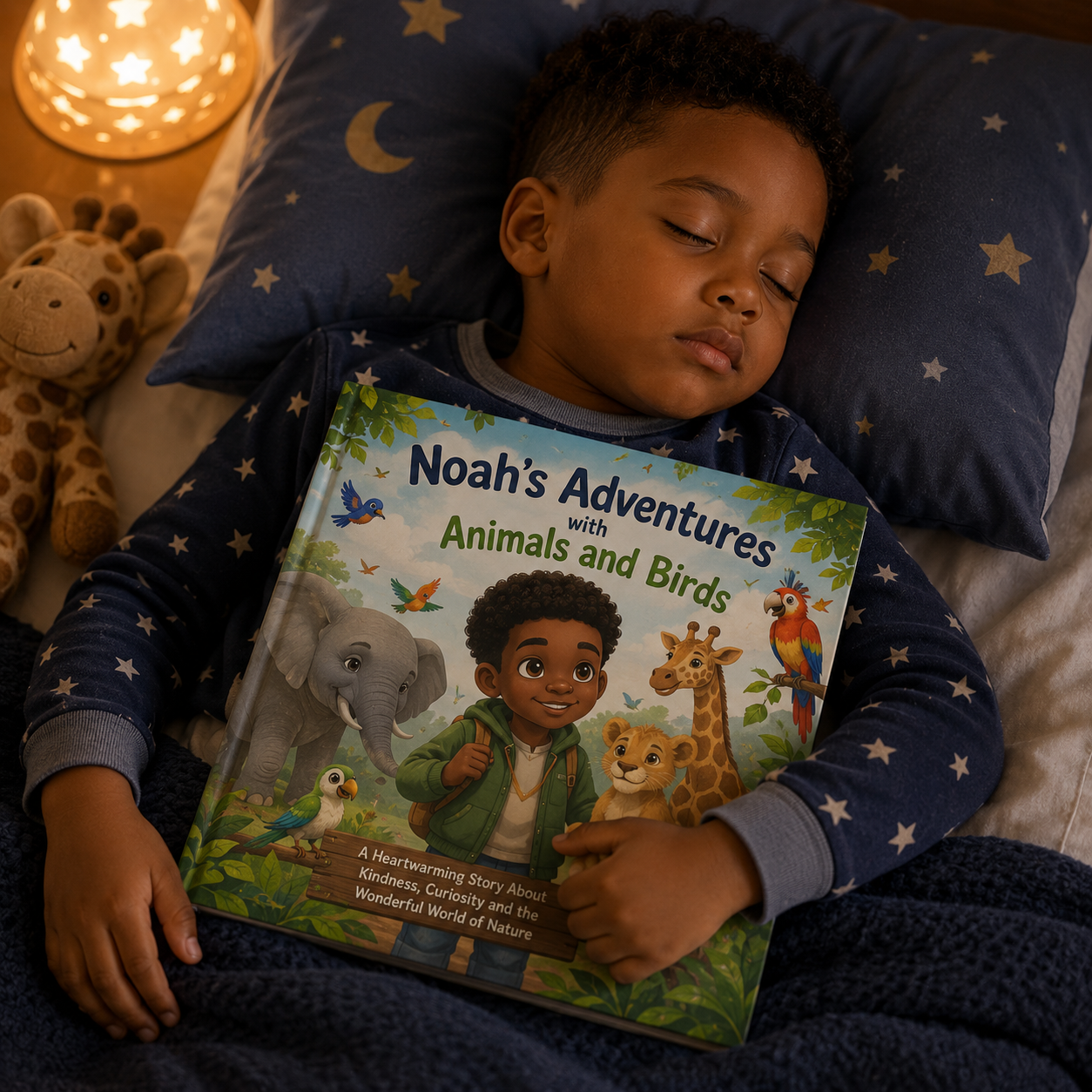 A child asleep holding a personalized Luminate Studios adventure book